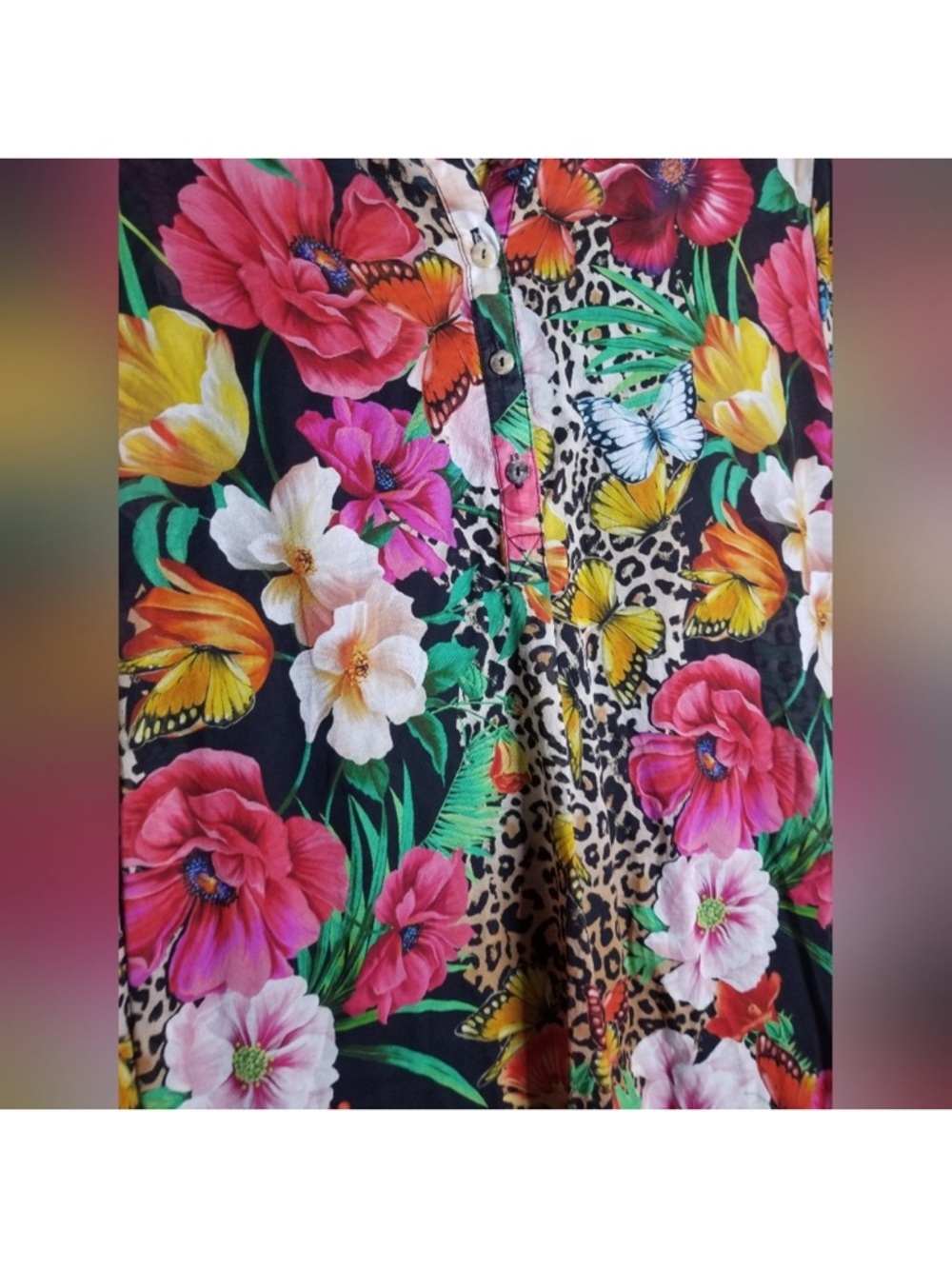Johnny Was Sandra Dreamer Seaside A-line Dress Bird Flora Butterflies SZ L - Picture 9 of 9